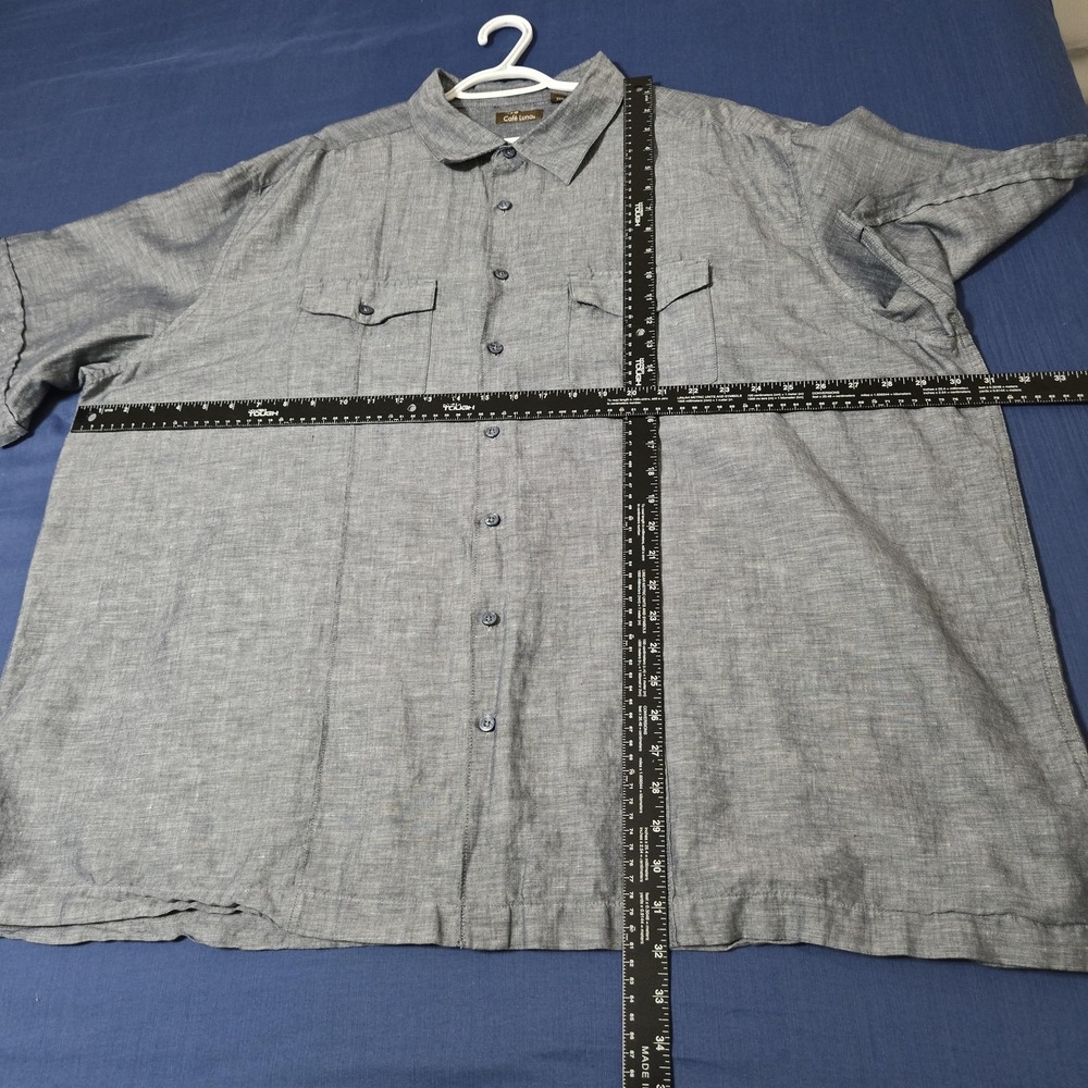 Café Luna Shirt‎ Mens 3XL Gray Linen Cotton Short Sleeve Button Up Casual Summer - Picture 2 of 7